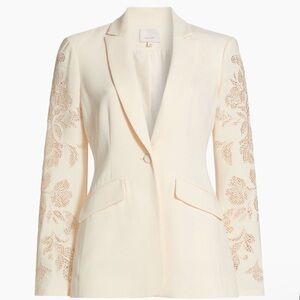 Cream Blazer with Floral Lace Sleeves